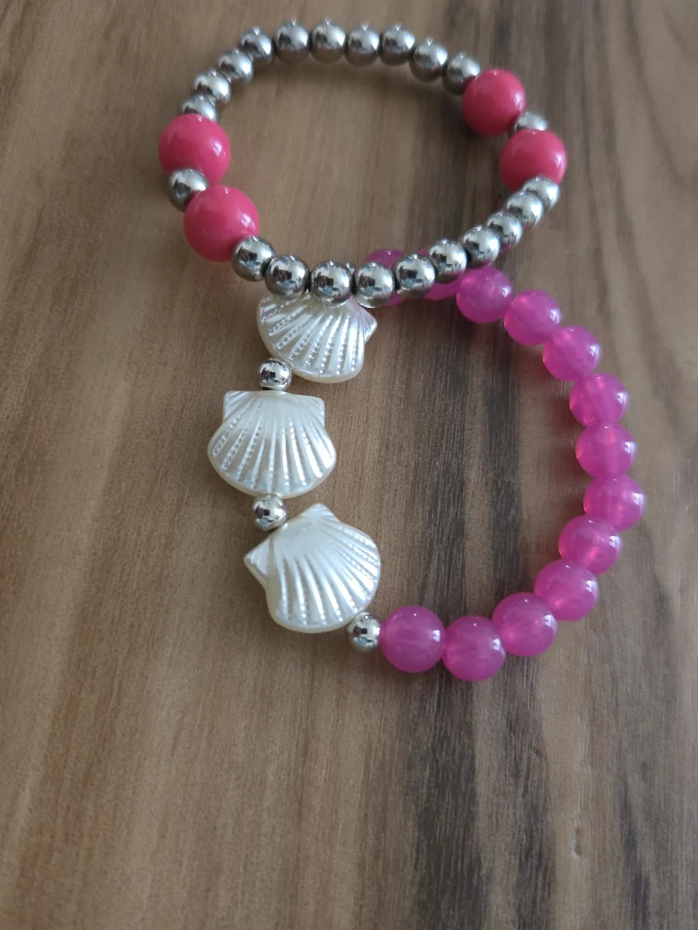 4/$15 Pink Beaded Shell Stretch Bracelets Kids Girls Vacation Outfit